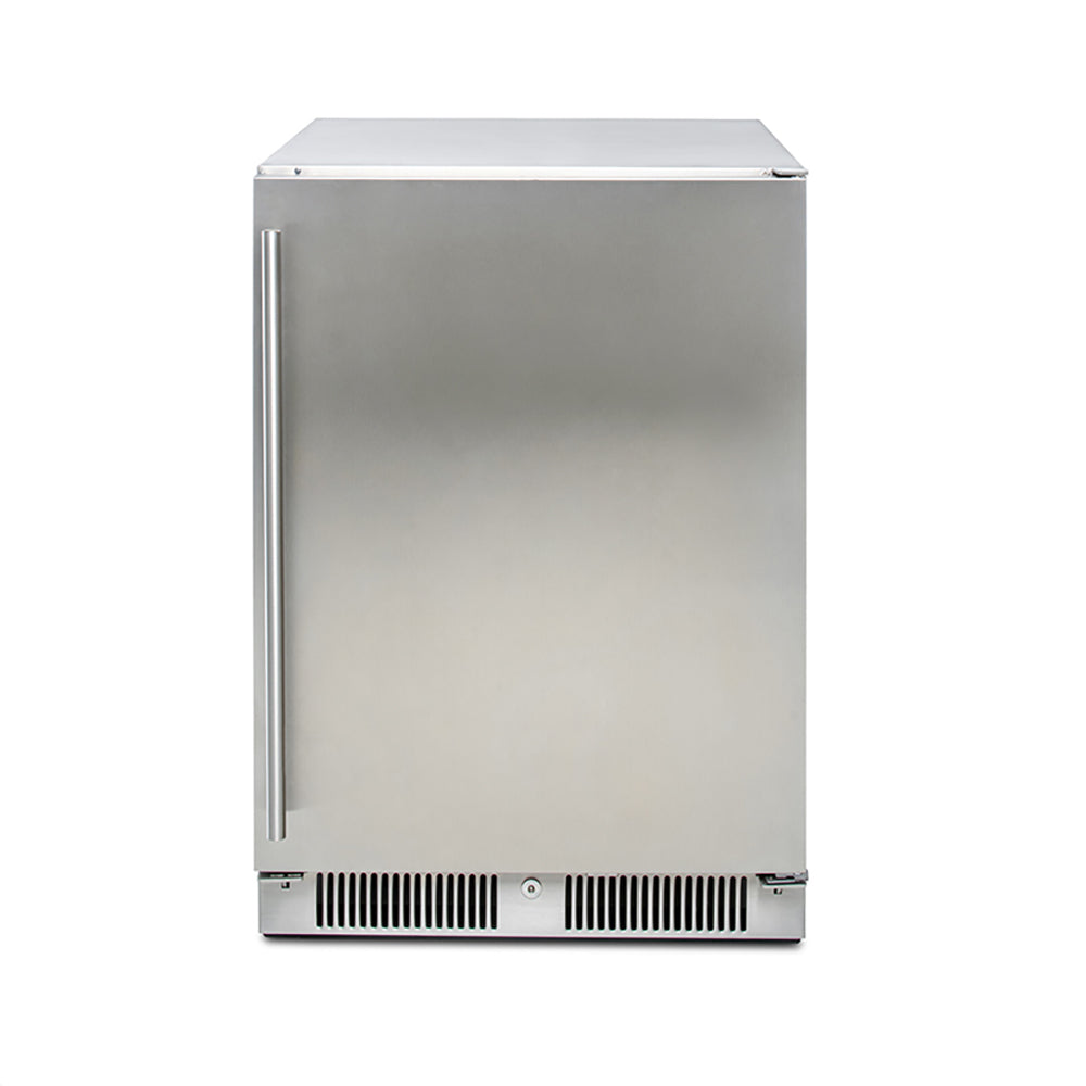 Built-in outdoor fridge with stainless door and bottom vent grilles