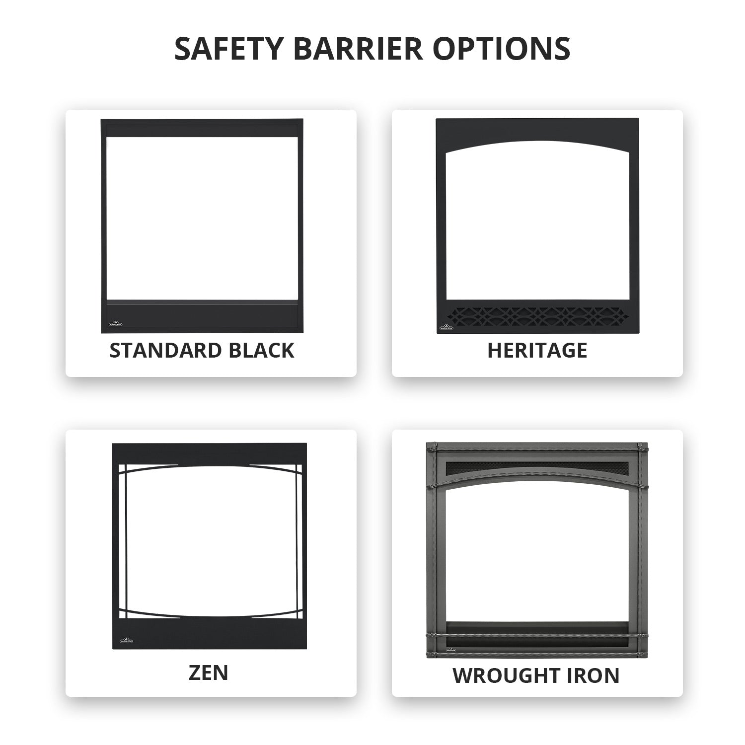 Safety barrier option tiles showing black and ornate mesh screens