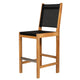Teak bar sling chair with black fabric seat and backrest, open side frame