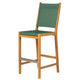 Teak bar sling chair with moss green fabric seat and backrest, ladder-style side rails