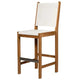 Teak bar sling chair with white fabric seat and backrest, angled side frame