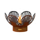 Patina gas fire pit with decorative fan flame screens and round burner base
