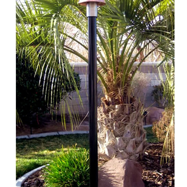Tall gas torch with copper cone head and black powder-coated pole