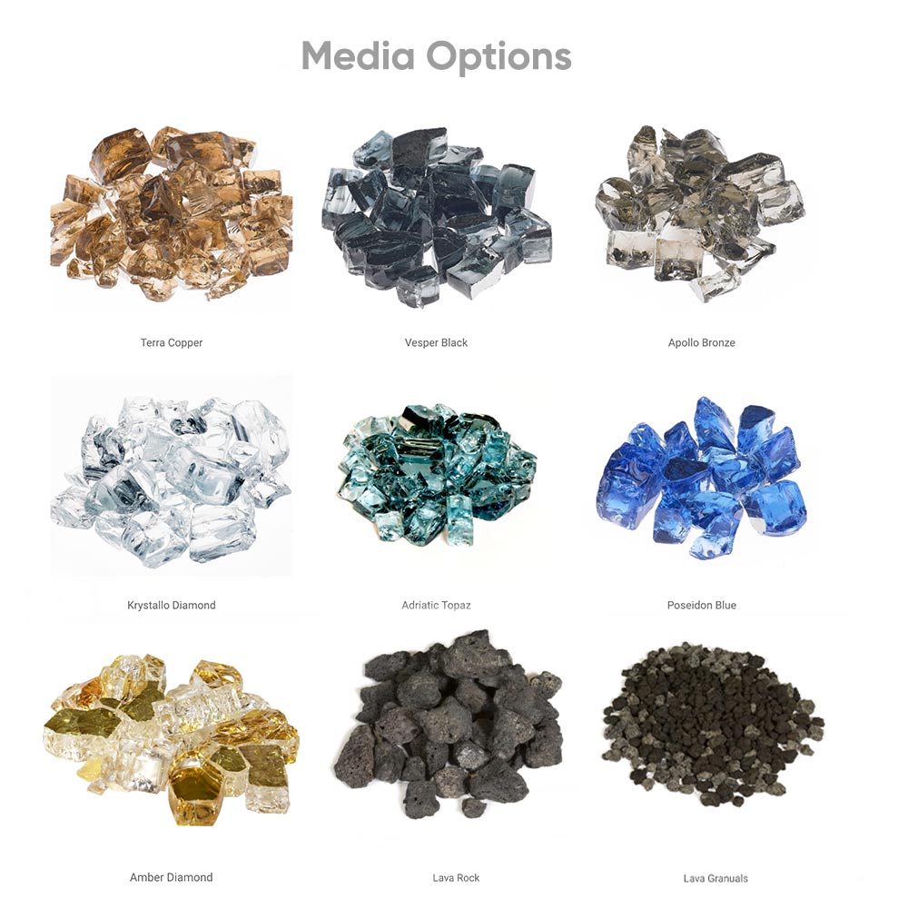 Fire media samples: fire glass and lava rock in multiple colors for gas log set