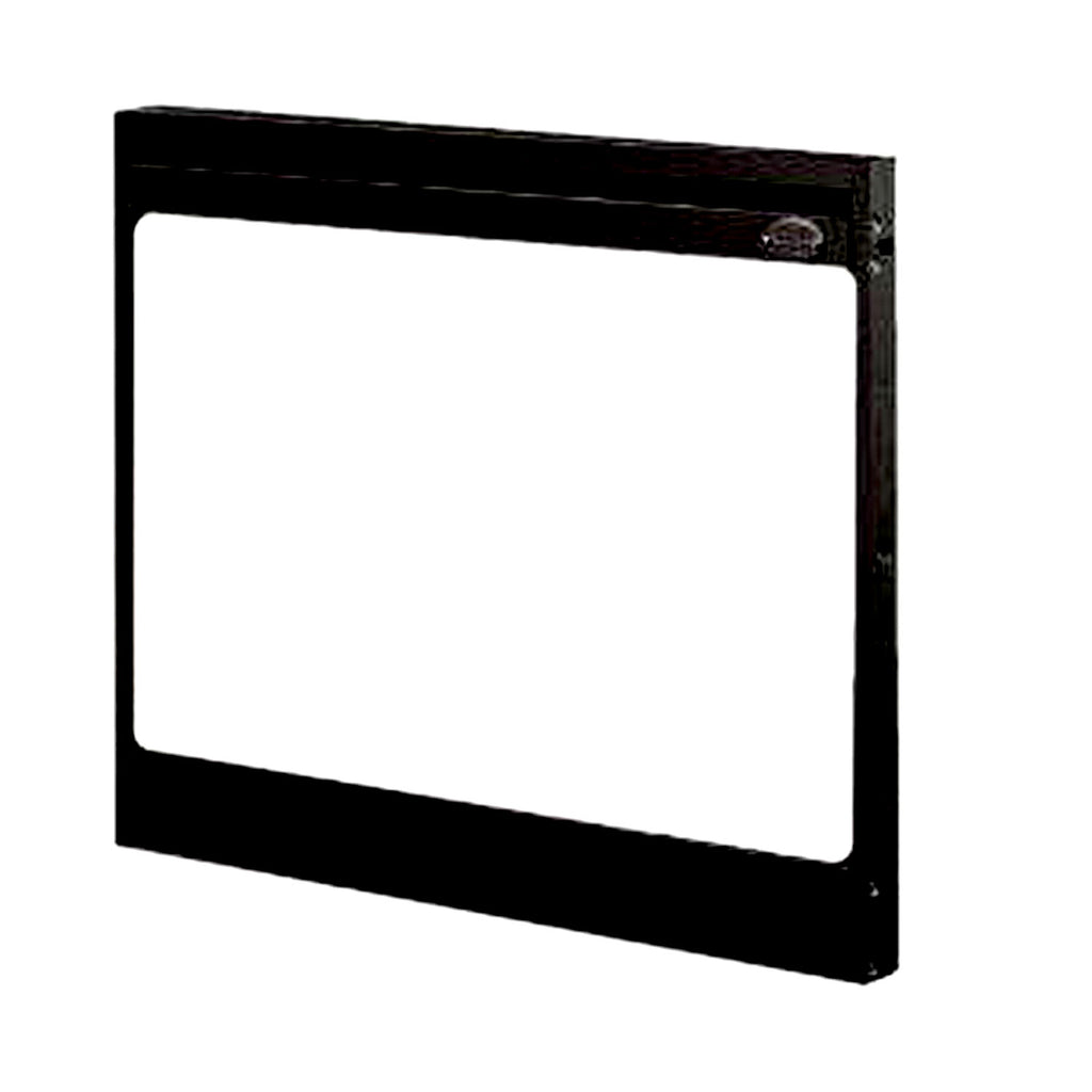 Dimplex glass door with dark frame and rectangular clear window for built-in electric firebox