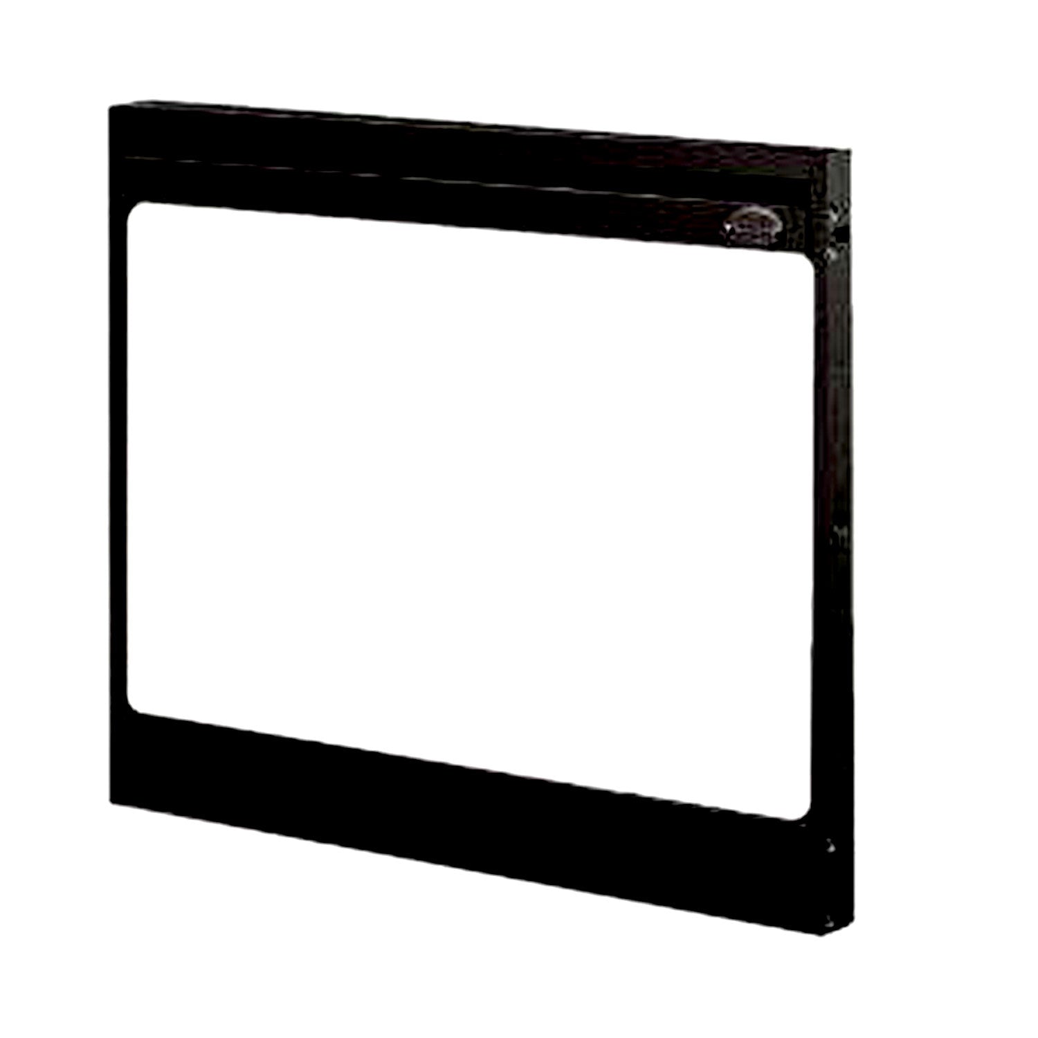 Dimplex glass door with dark frame and rectangular clear window for built-in electric firebox