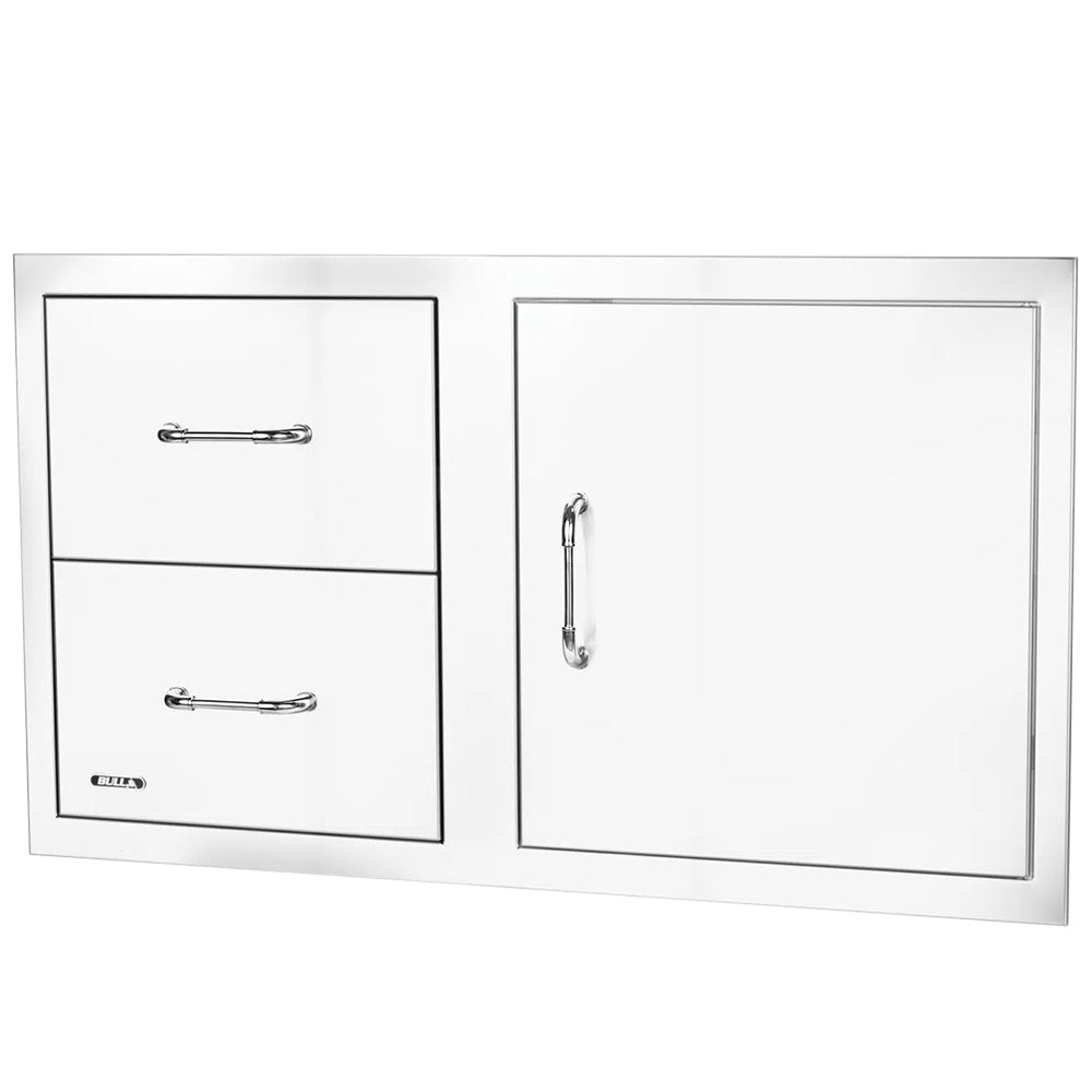 Reversible access door with two drawers and recessed handle on right cabinet door