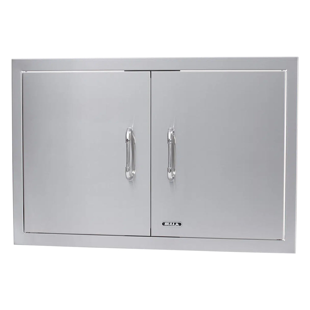 Stainless-style double access door with two latch handles and split panels.