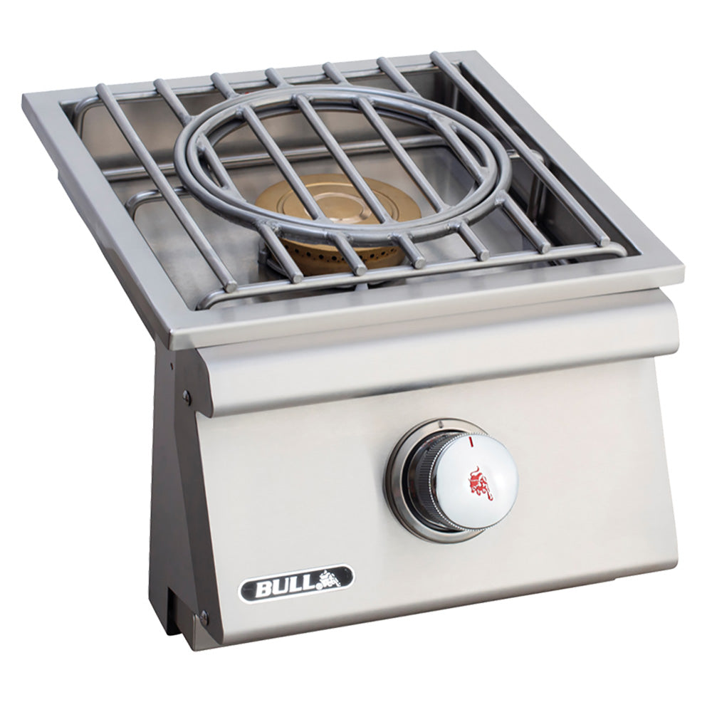 Stainless steel slide-in side burner with open grate and round control knob