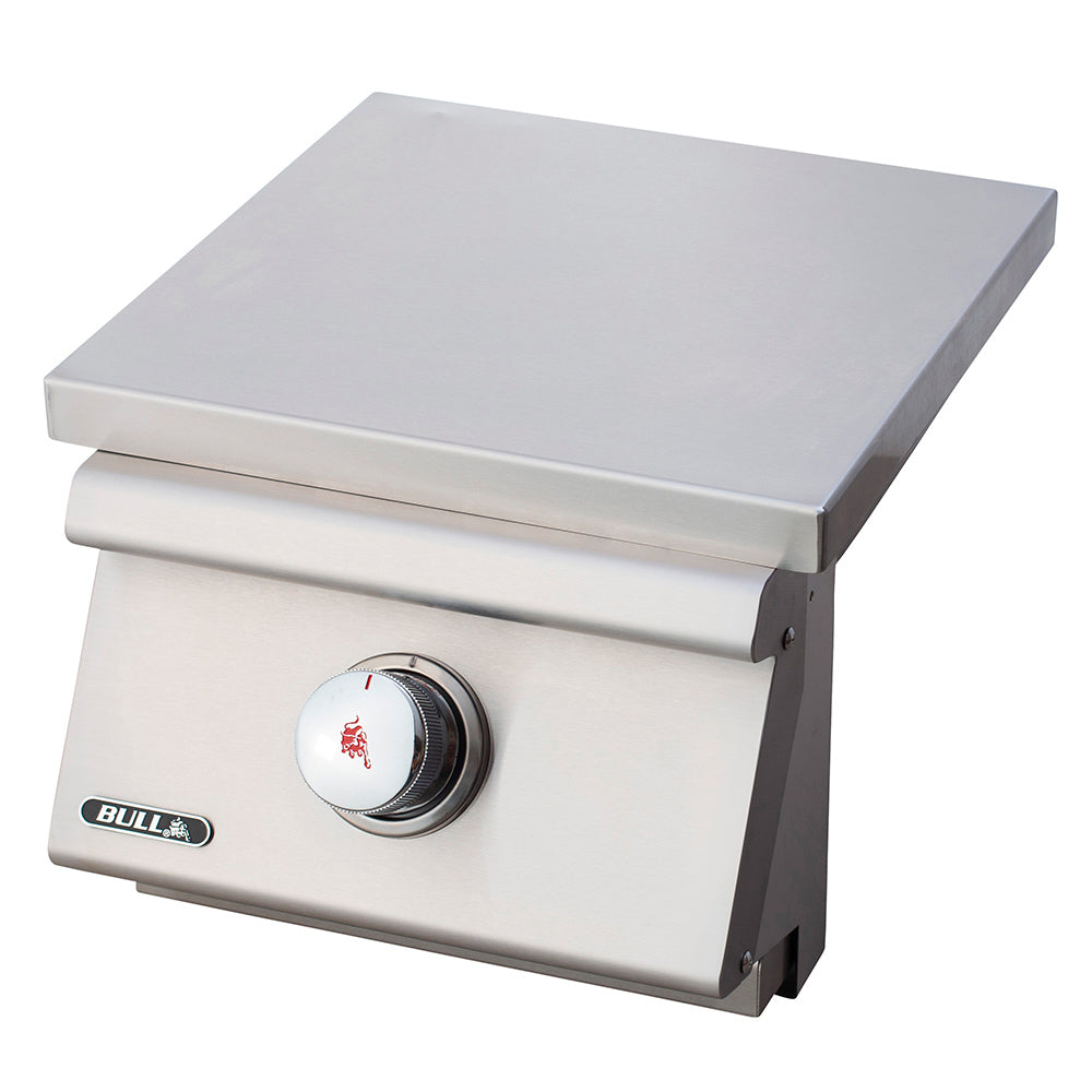 Stainless steel side burner with closed lid and round control knob