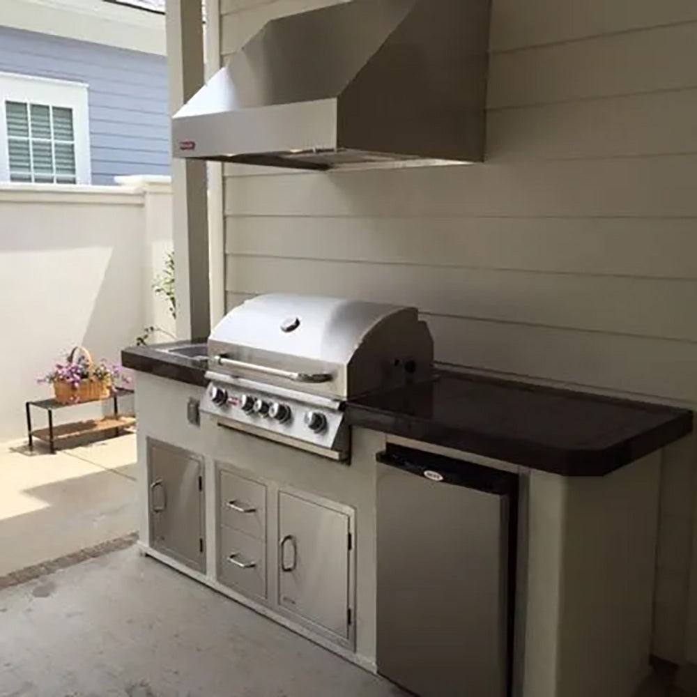 Outdoor vent hood above grill, stainless steel canopy