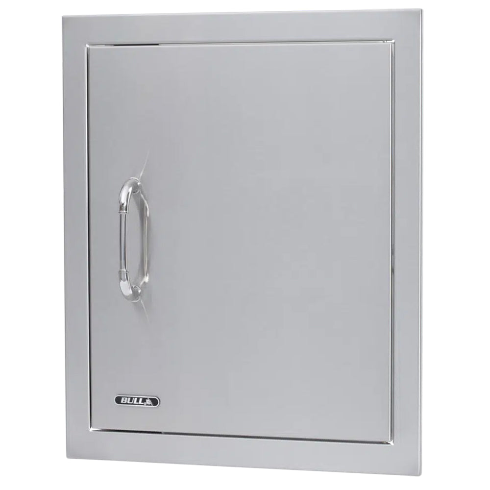 Bull vertical access door with chrome latch handle and Bull logo