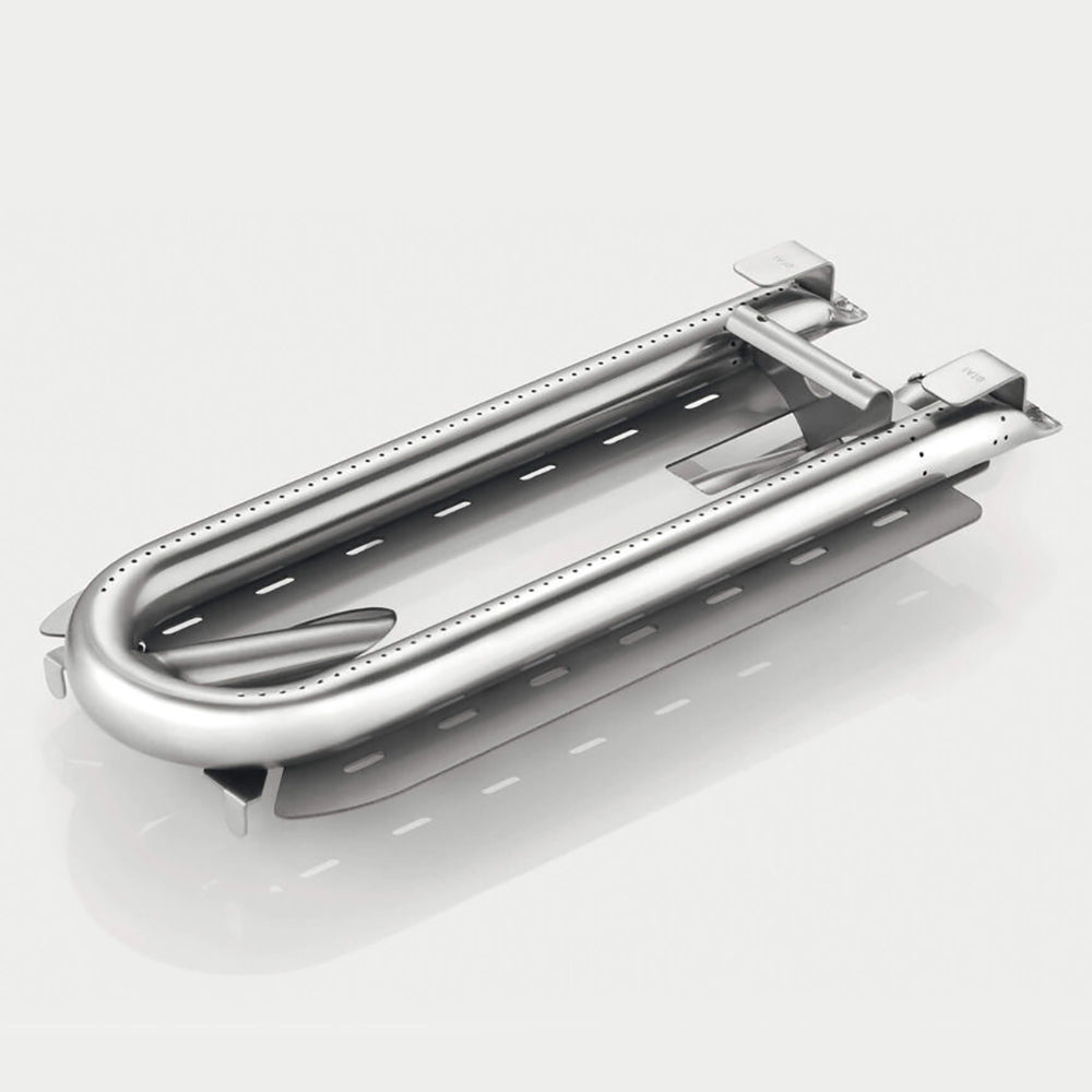 Rotisserie burner assembly for built-in gas grill with stainless roasting bars