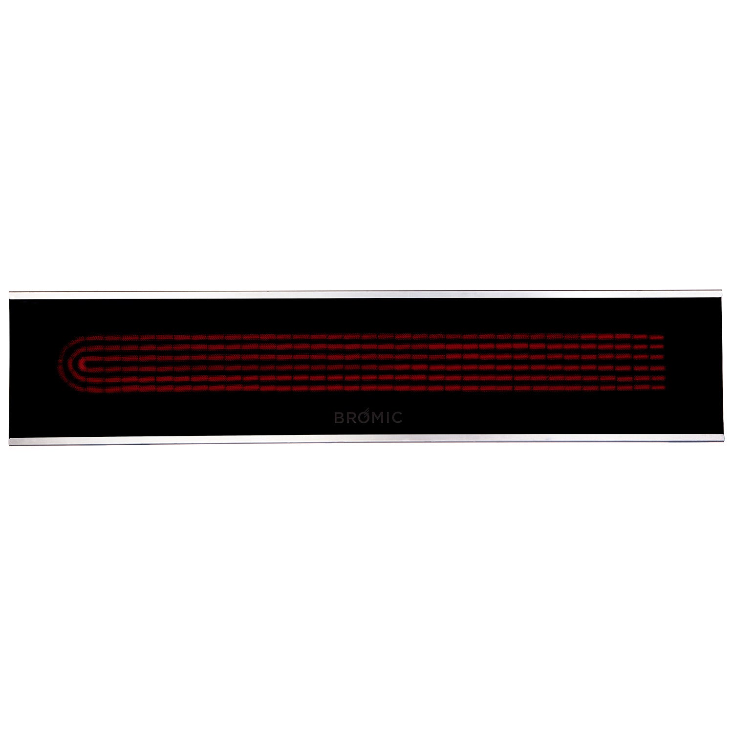 Black electric marine heater with red heating element glow and slim front panel