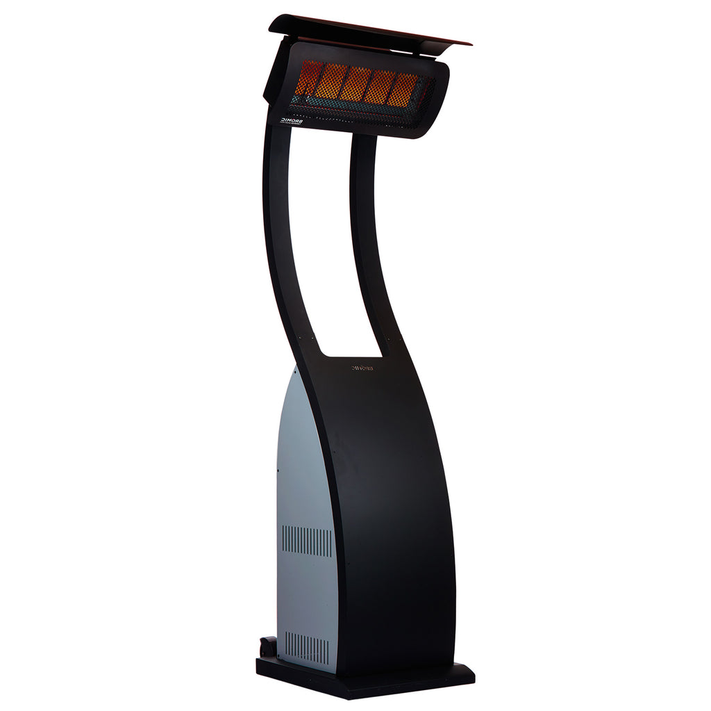 Tungsten portable radiant heater with black body and glowing upper burner panel