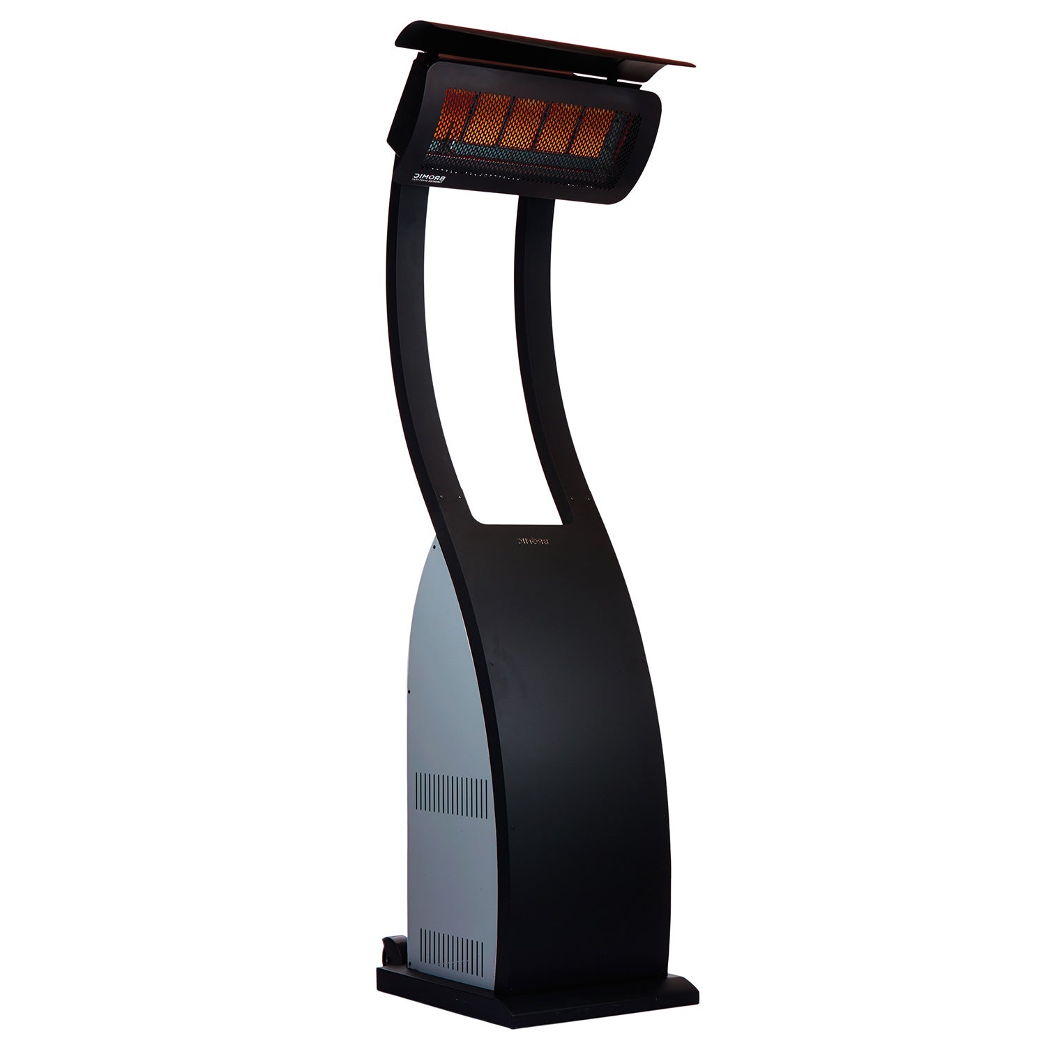 Tungsten portable radiant heater with black body and glowing upper burner panel