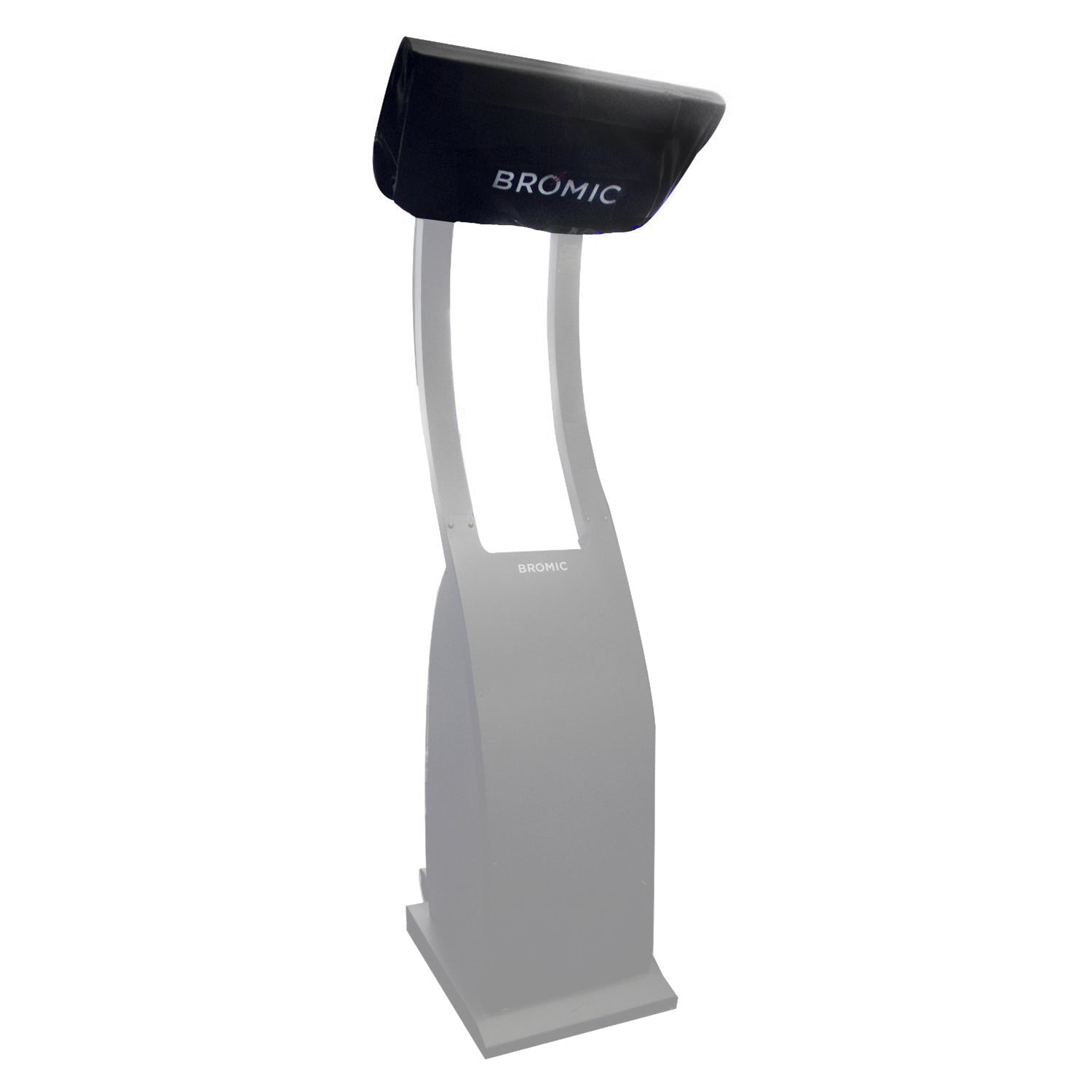 Bromic heater head cover with black fabric top and gray base, Bromic logo