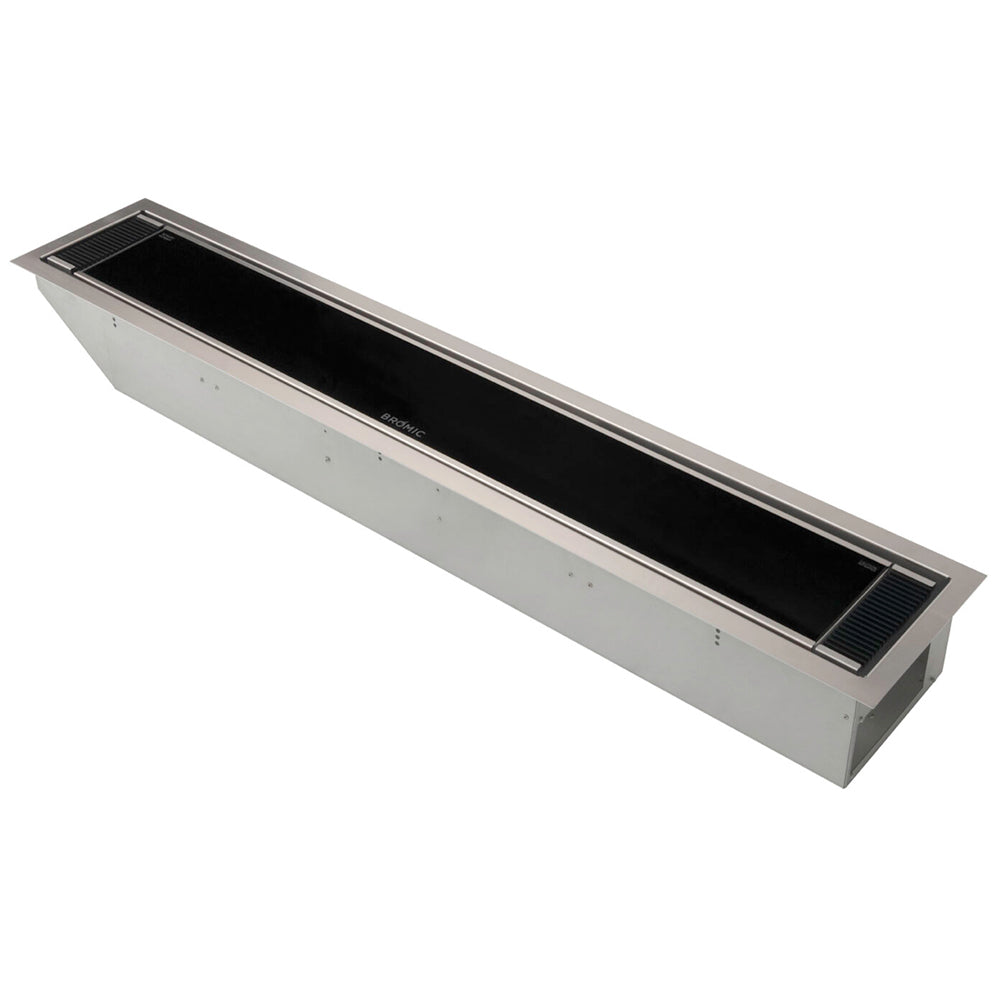 Low clearance ceiling recess kit with rectangular metal housing and black vent grilles