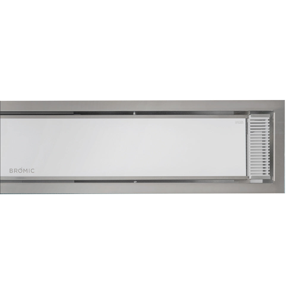 Ceiling recess kit, front view of metal housing with vent slats and louvered end grille