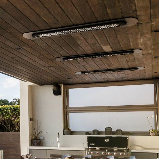 Ceiling recess electric heater housing with three elongated heating elements
