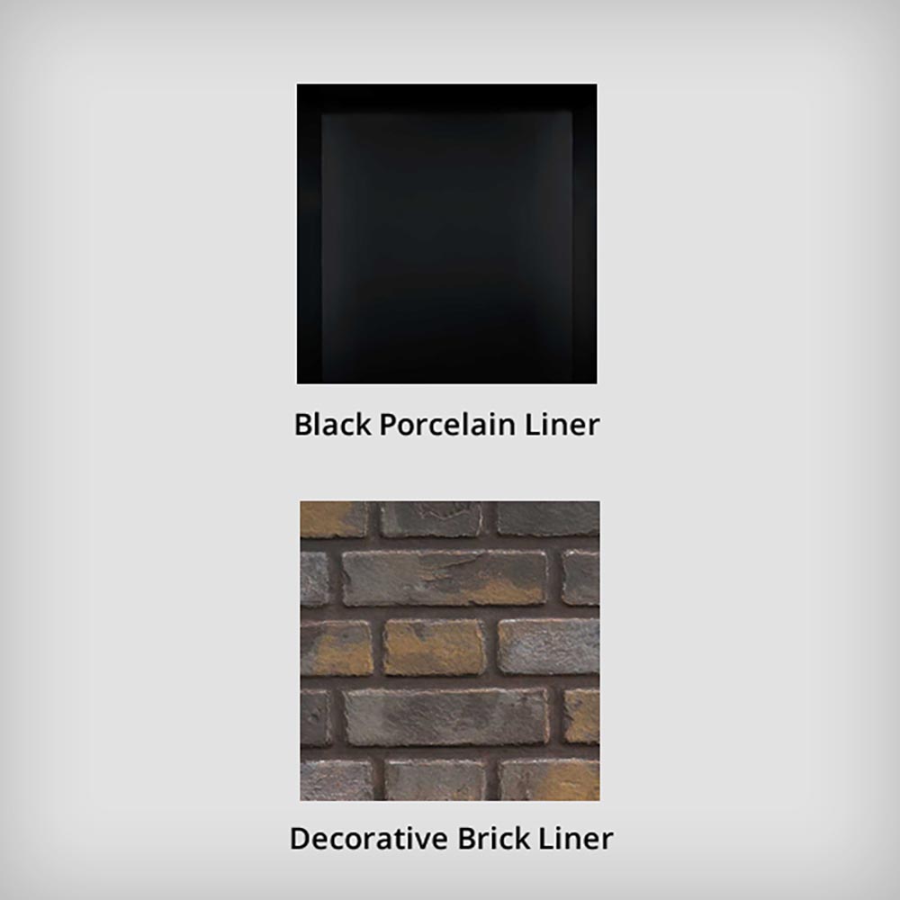Black porcelain liner panel for a direct vent gas fireplace insert