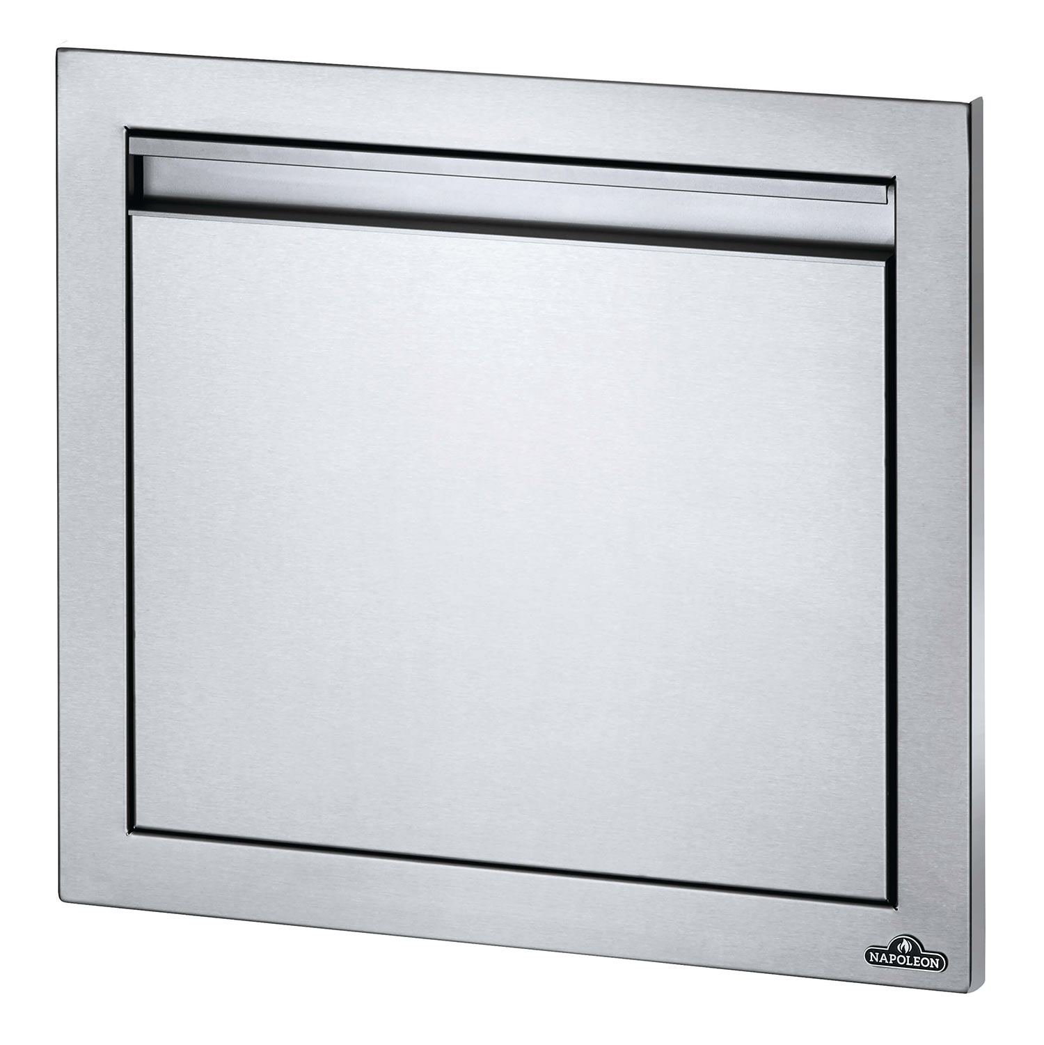 Napoleon stainless steel single short door, rectangular frame with dark inner panel