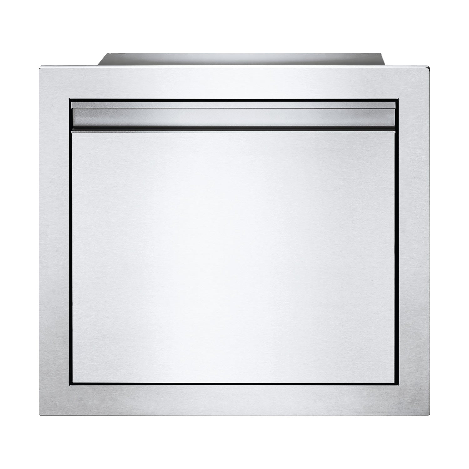 Metal single drawer housing with rectangular front panel and horizontal handle