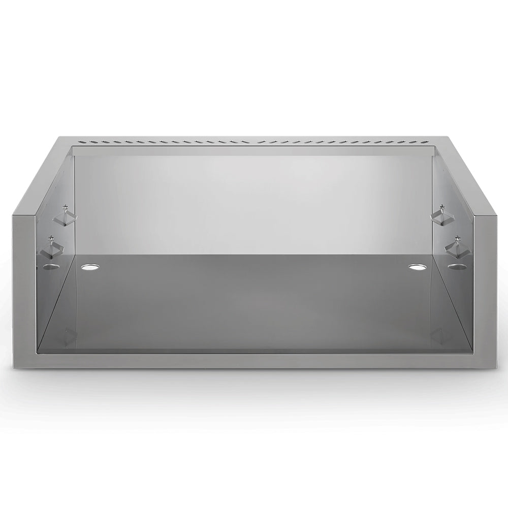 Stainless steel zero-clearance liner with side brackets, open rectangular tray