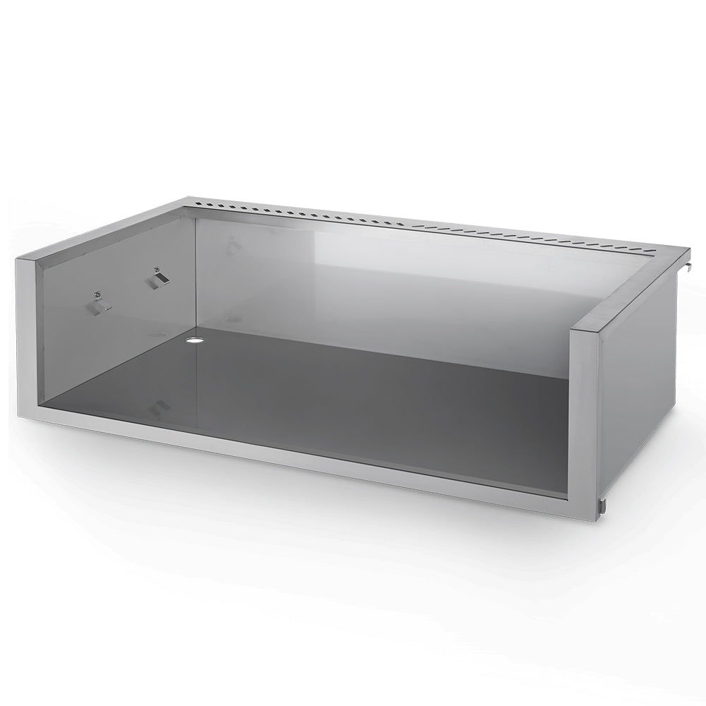 Stainless steel zero-clearance liner with open cavity and top ventilation holes.