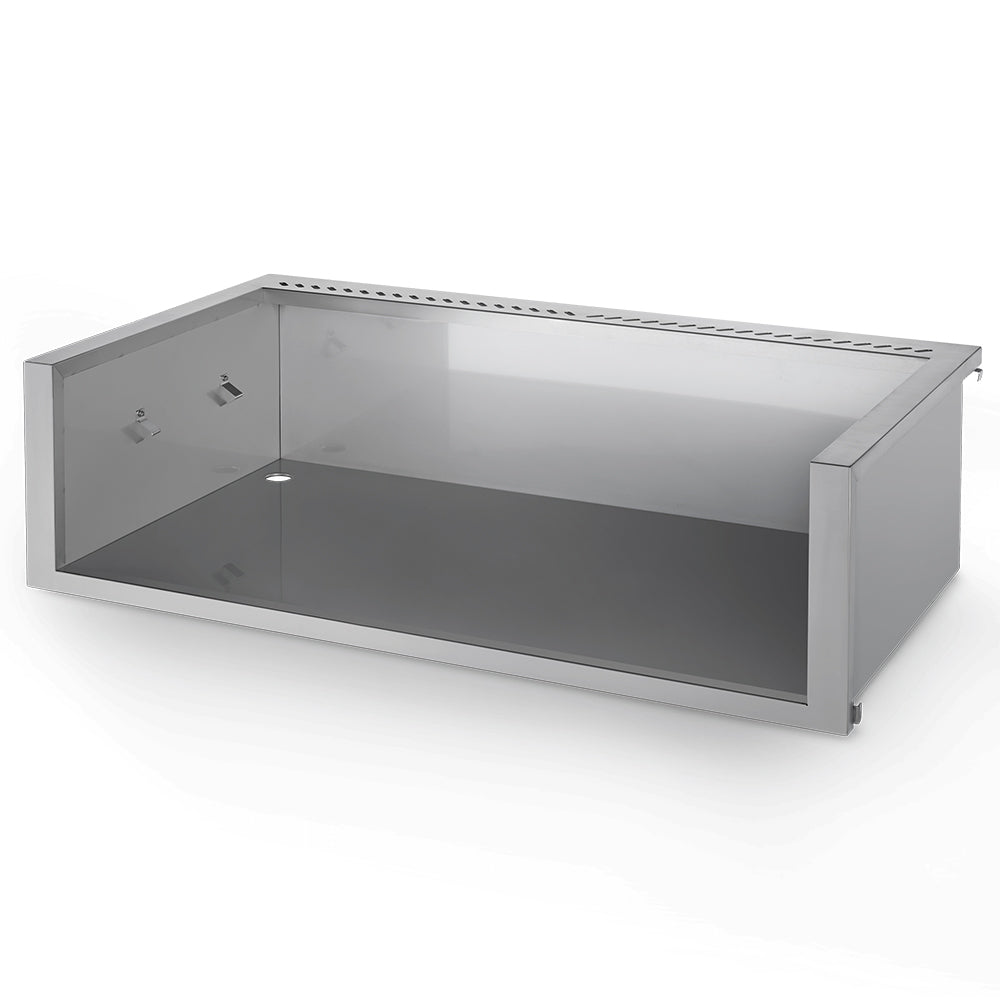 Stainless steel zero-clearance liner insert angled view, open top with vent holes
