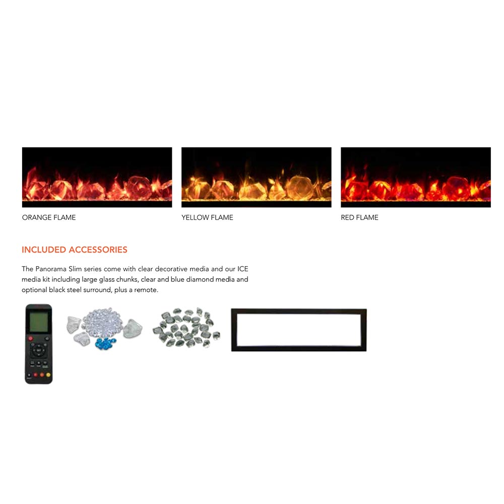Smart electric fireplace flame color options with included accessories and remote