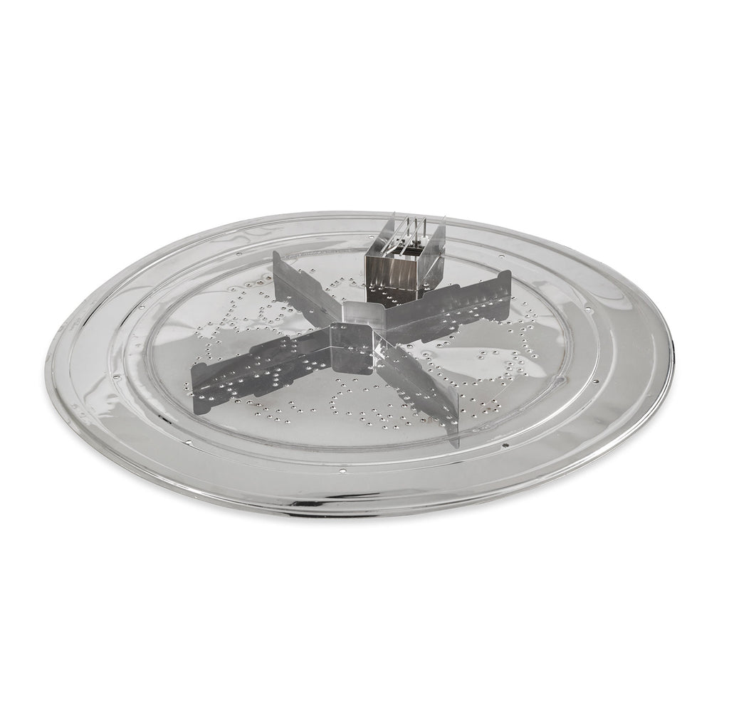 Circular fire pit burner insert with metal burner head and spark electrode
