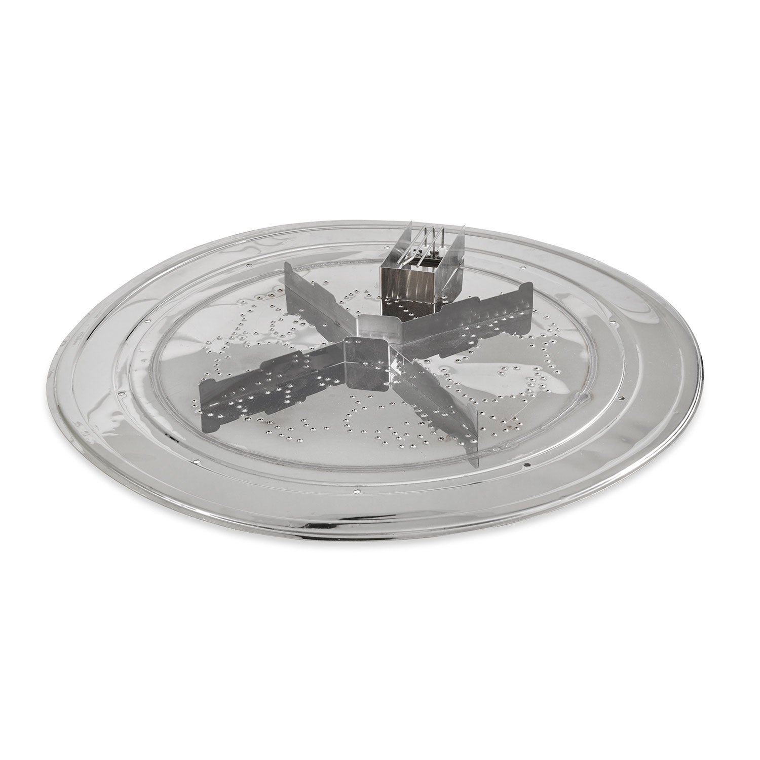 Circular fire pit burner insert with metal burner head and spark electrode