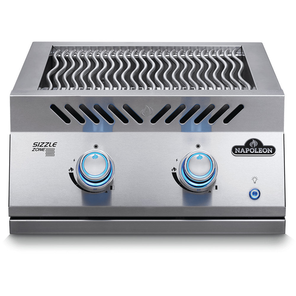 Stainless steel dual infrared grill burner with two control knobs