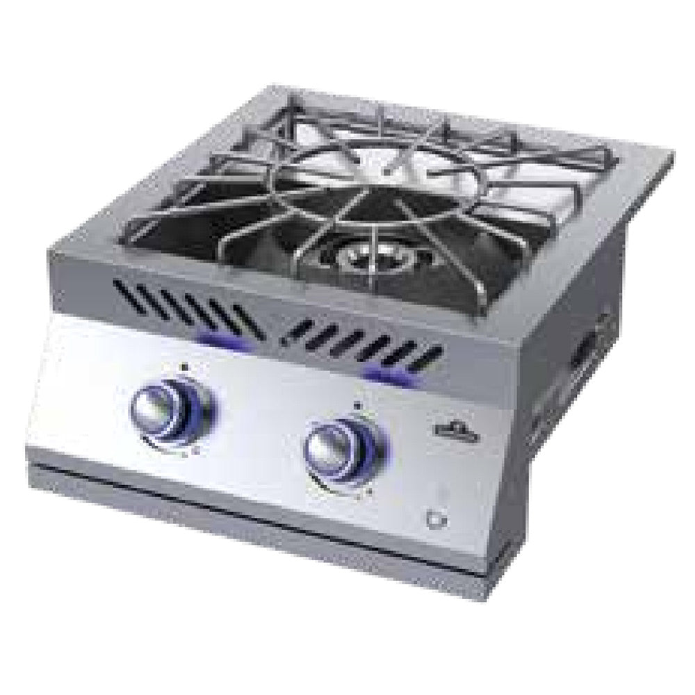 Stainless steel built-in power burner with two control knobs and cast grate