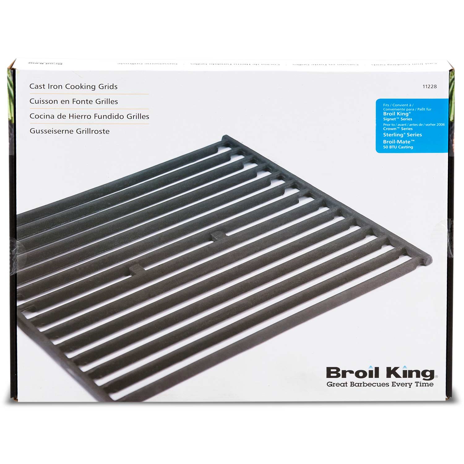Boxed cast iron cooking grids with parallel bar pattern, dark gray