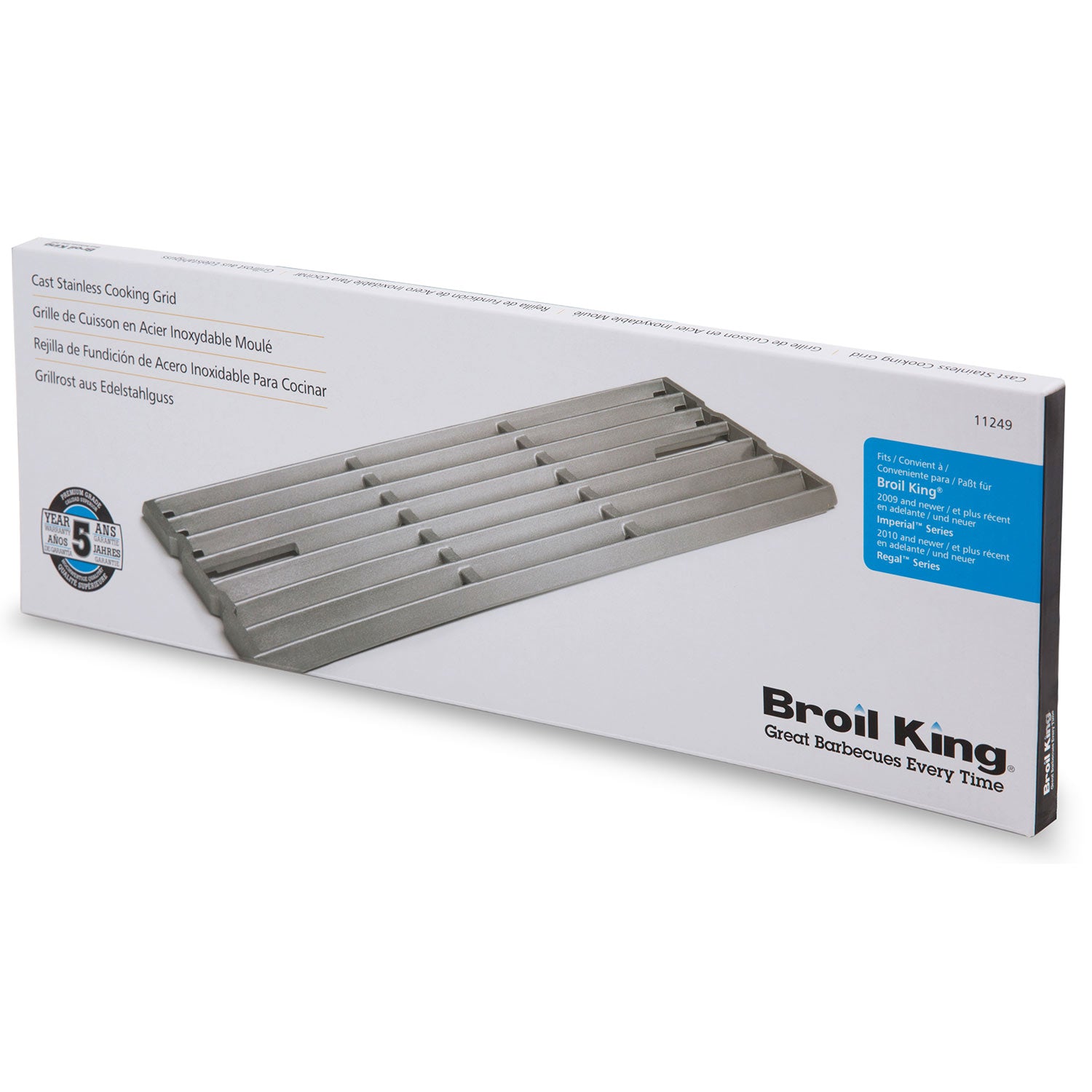 Stainless steel cooking grid shown on retail packaging