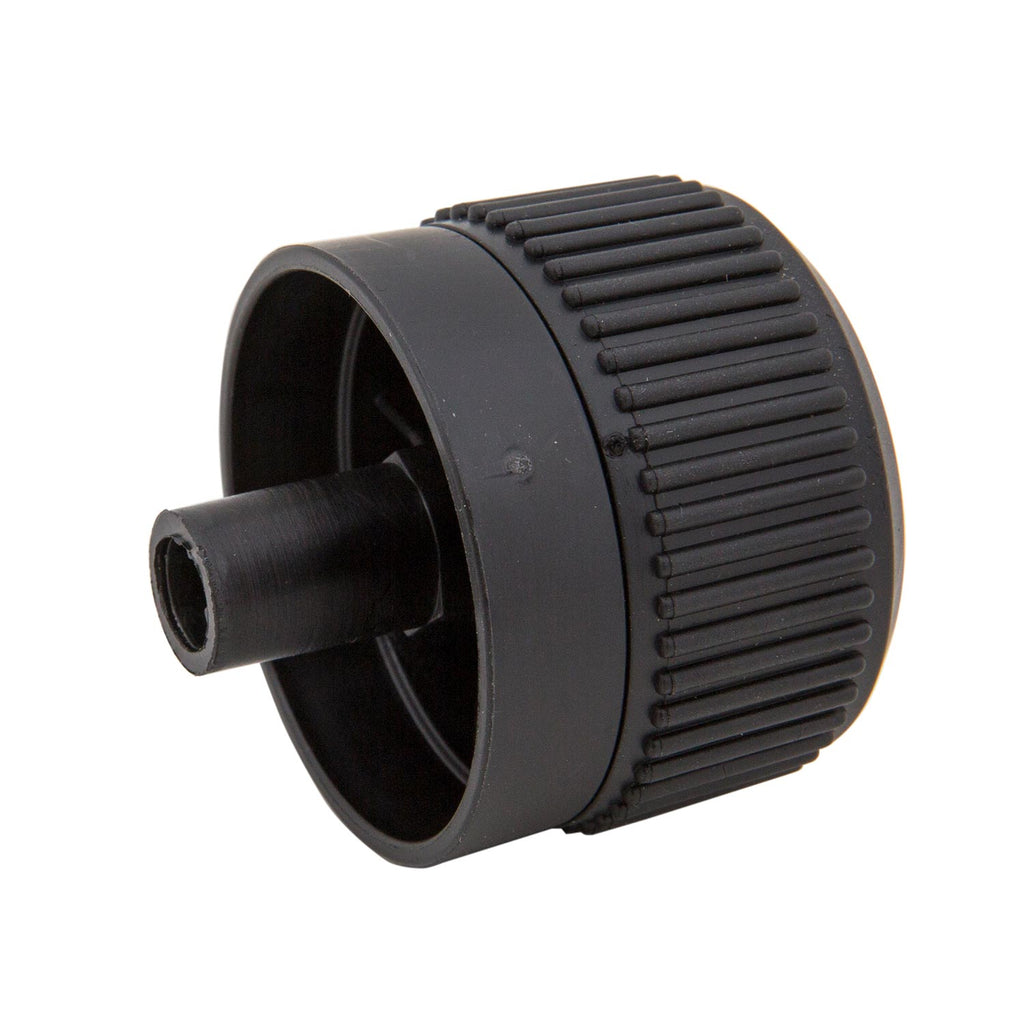 Black grill control knob with ridged outer ring and mounting post