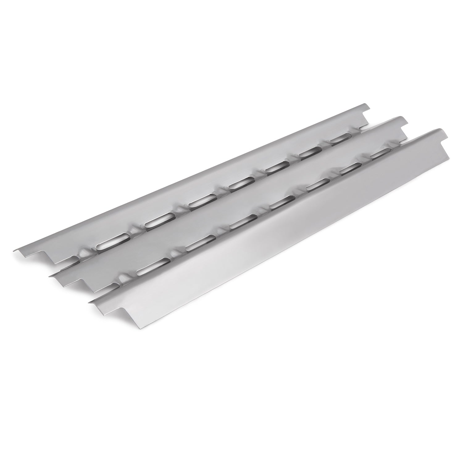 Broil King flame tamer, silver metal grill heat deflector bars with slots