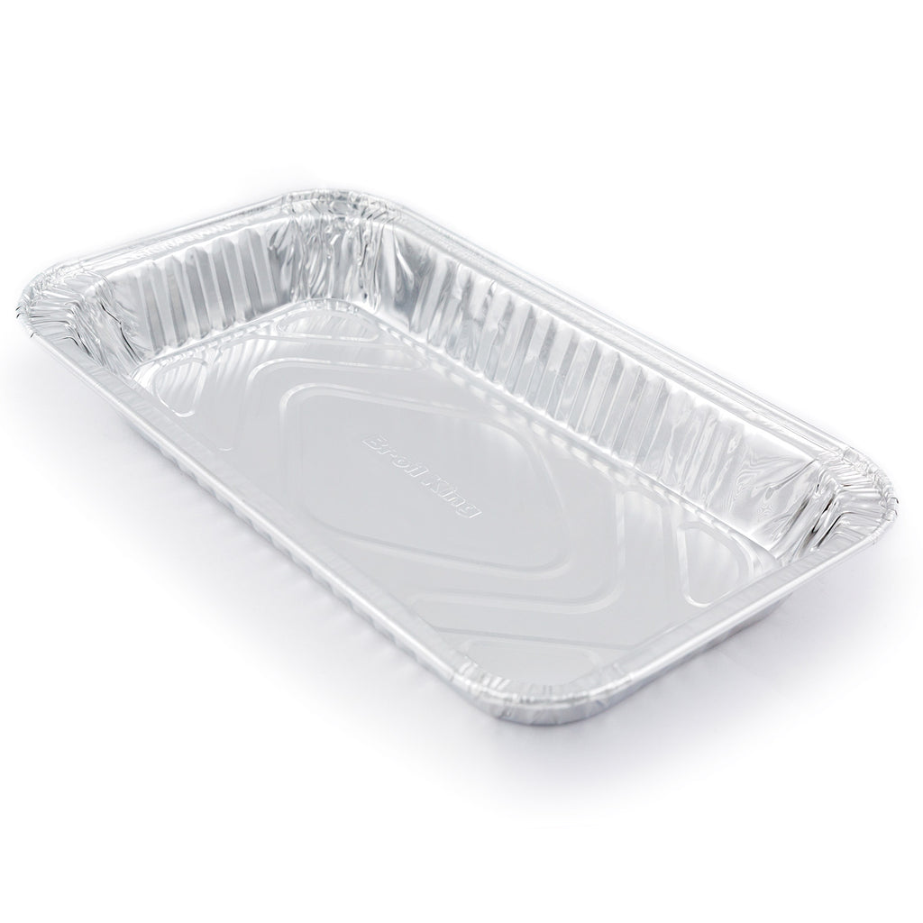 Silver aluminum narrow drip pan with ribbed foil sides and base
