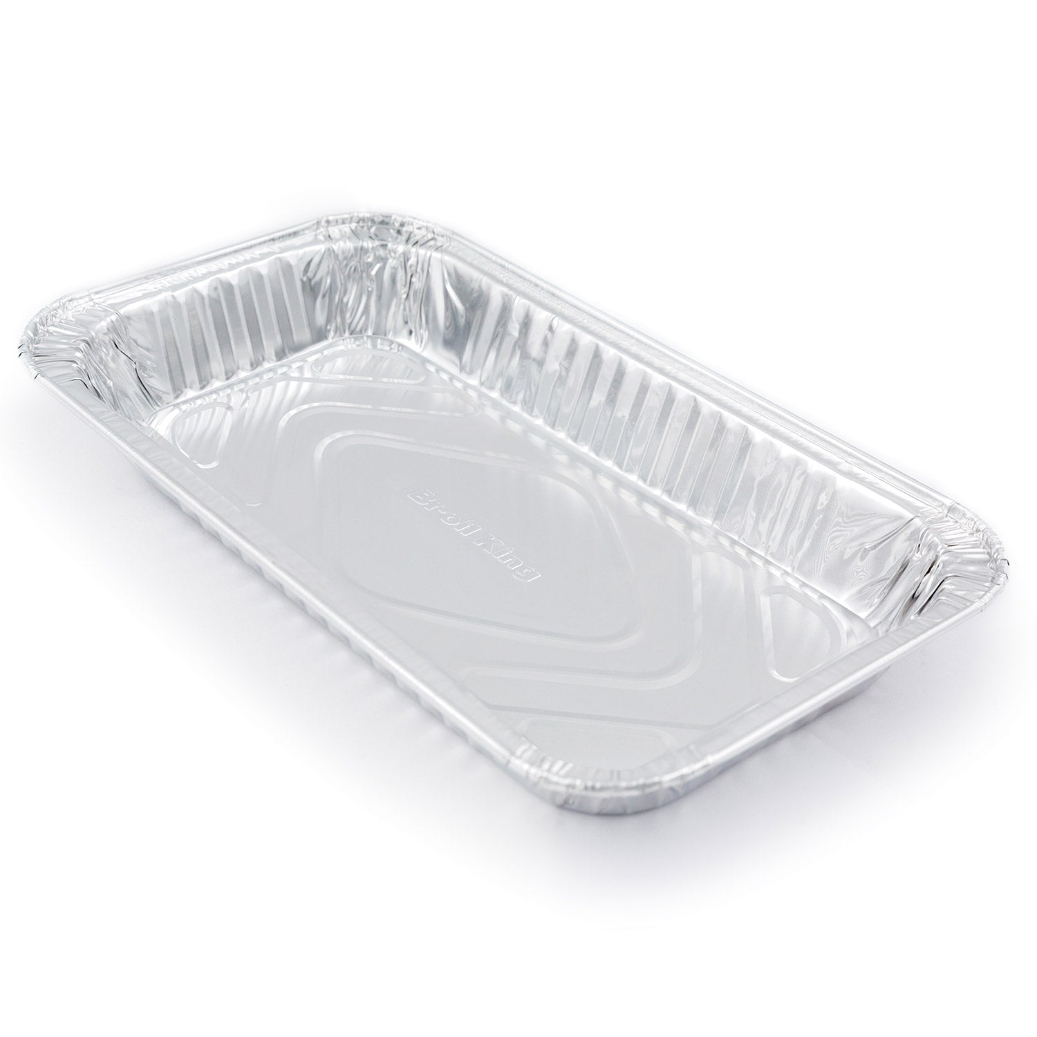 Silver aluminum narrow drip pan with ribbed foil sides and base