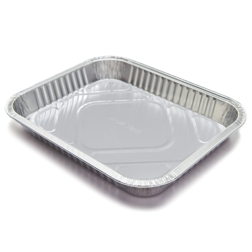 Large aluminum drip pan tray with fluted sides and recessed center, silver