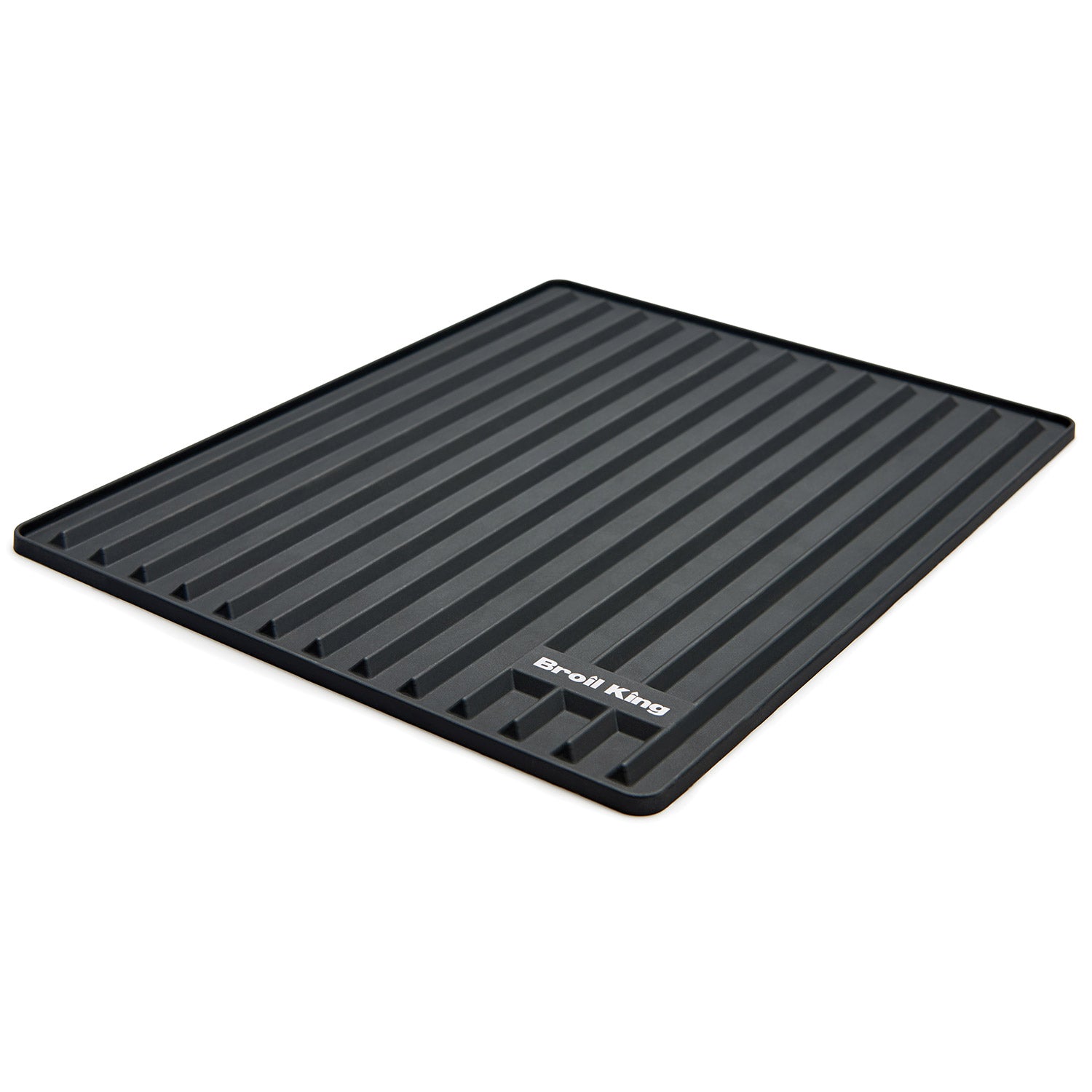 Silicone grill side shelf mat with raised ridges, dark gray, Broil King logo