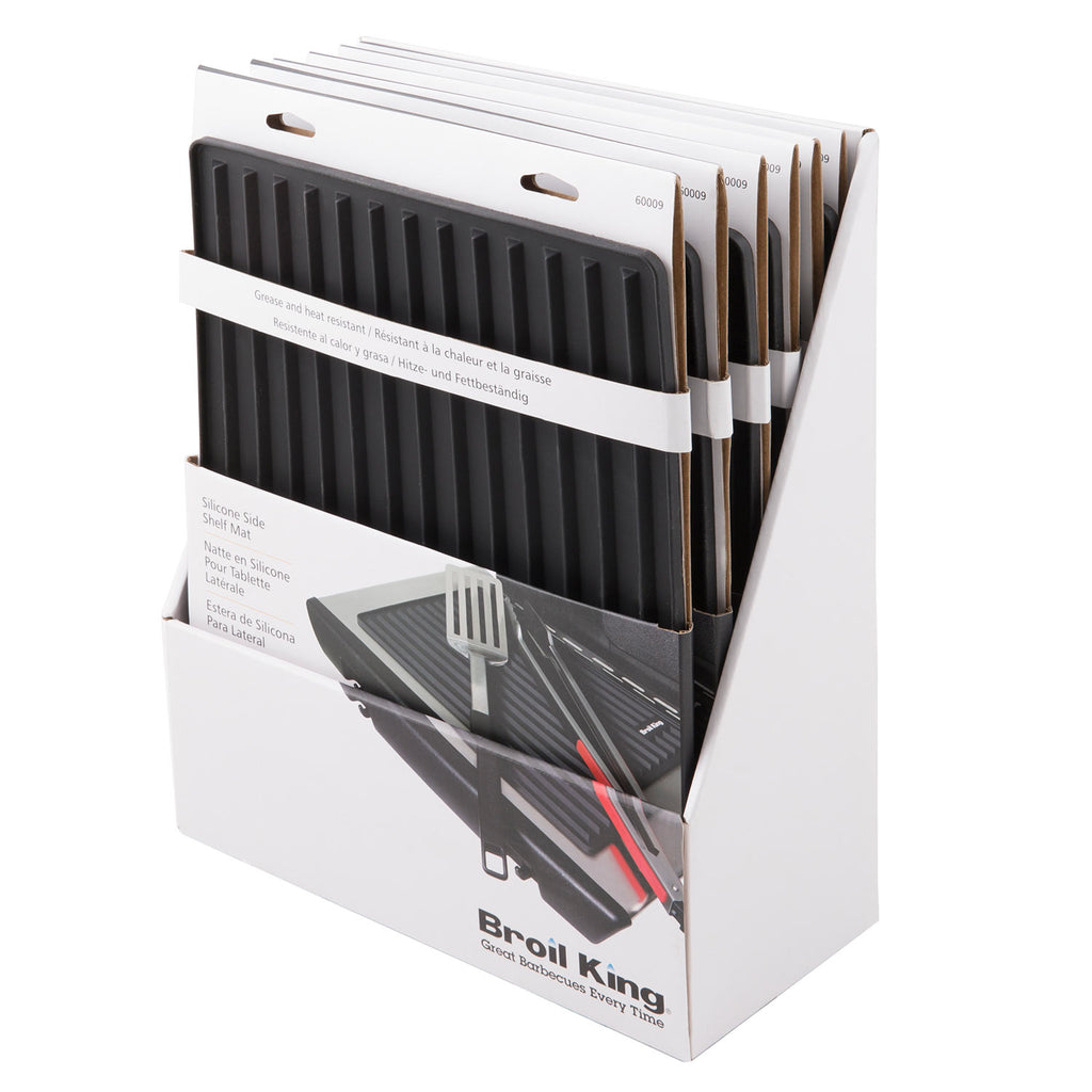 Broil King silicone grill side shelf mat retail box with ridged mat shown