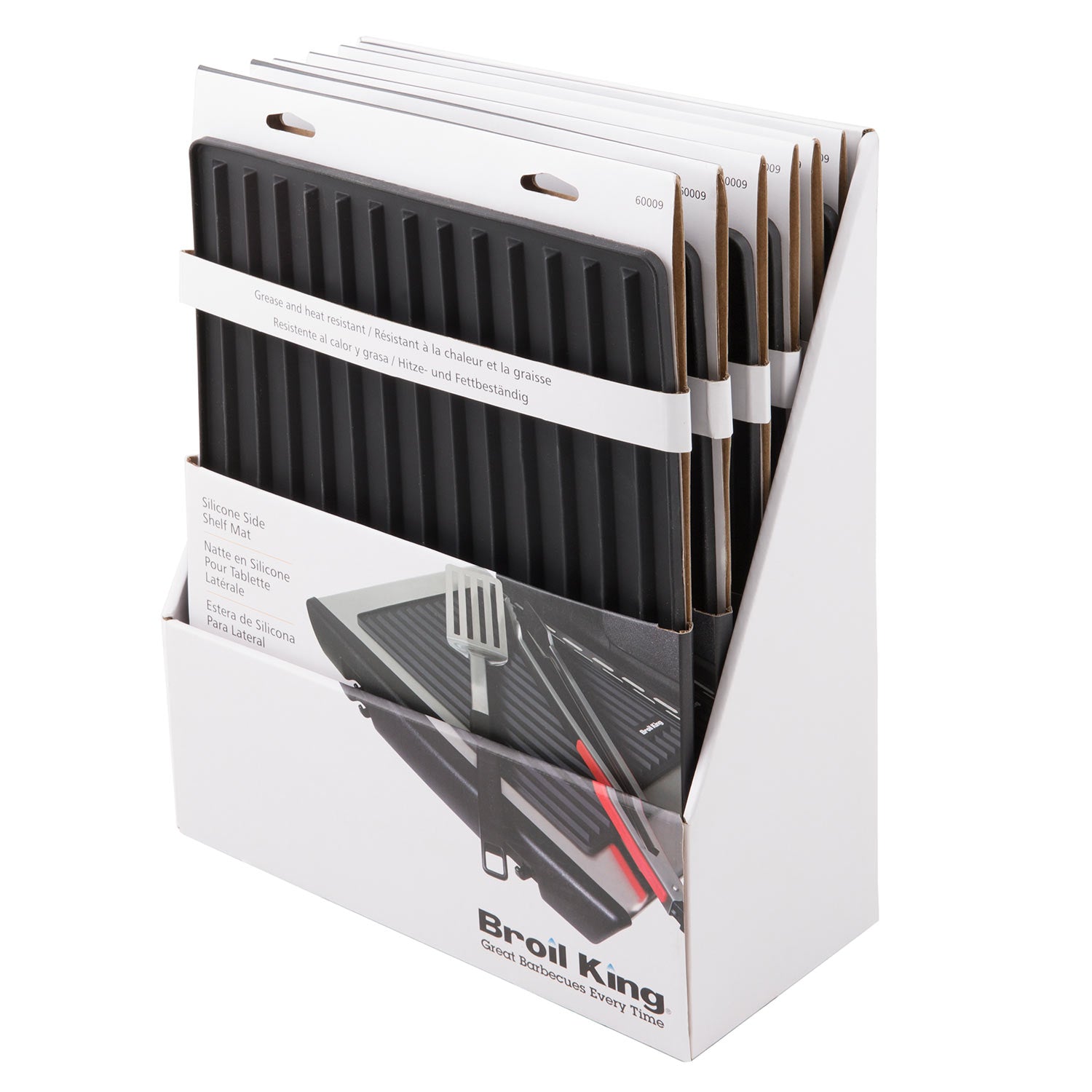 Broil King silicone grill side shelf mat retail box with ridged mat shown