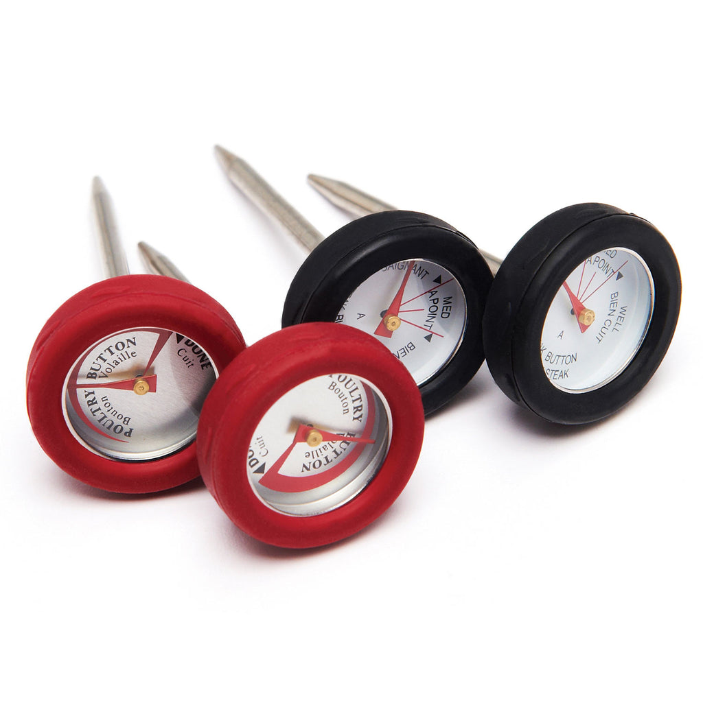 Mini thermometer set with four round probes, red and black casings