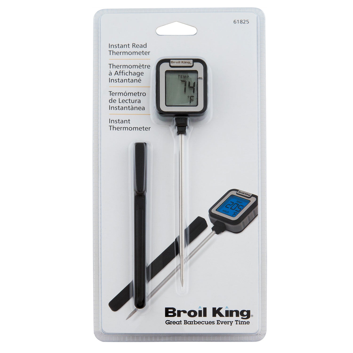 Instant read thermometer blister package with digital unit and metal probe