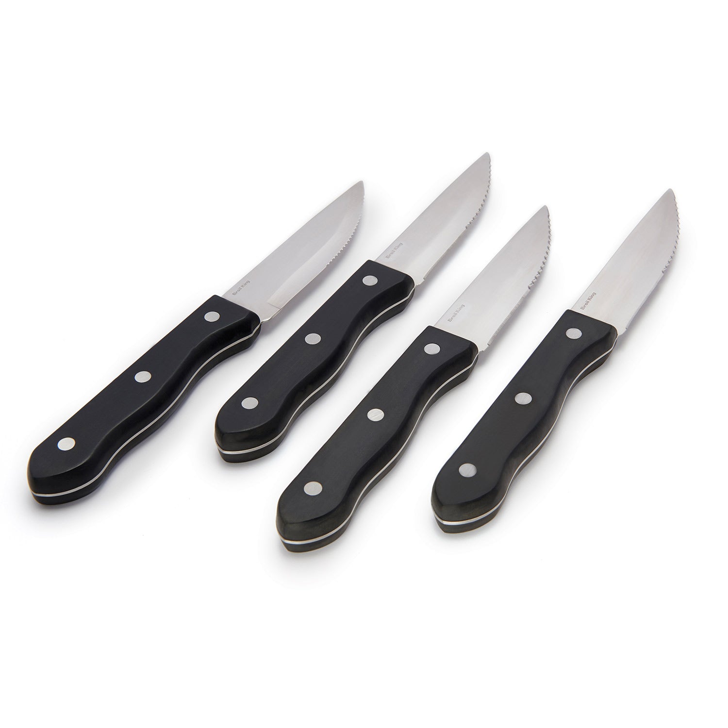 Steak knife set with black handles and silver serrated blades, 5-piece set