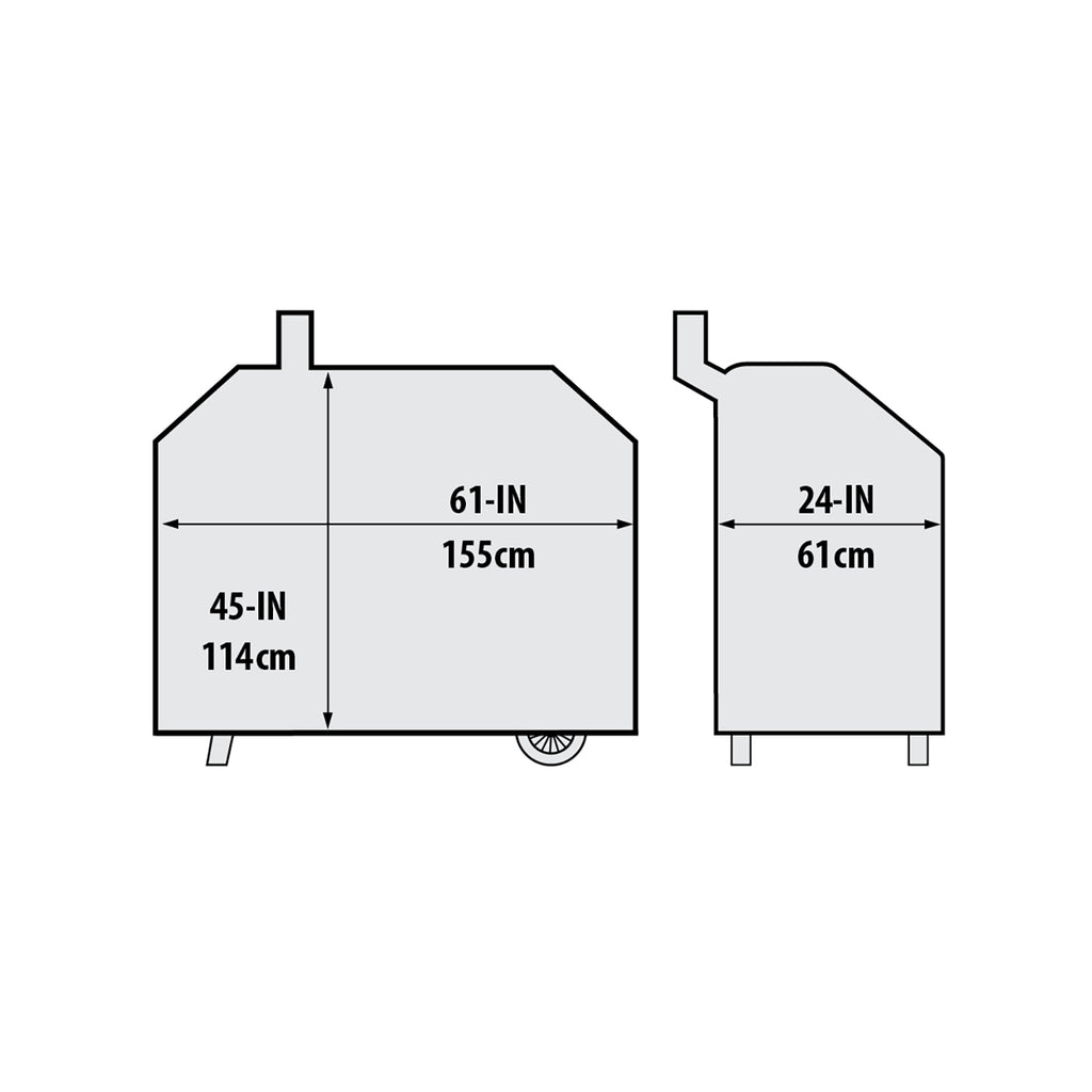 Cover dimensions: 61 in (155 cm) W, 45 in (114 cm) D, 24 in (61 cm) H