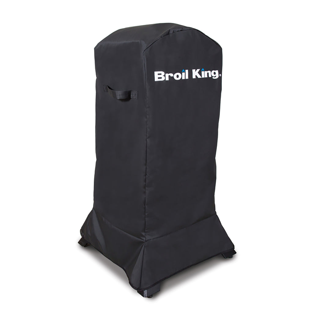 Black Broil King vertical smoker cover with front opening and elastic hem
